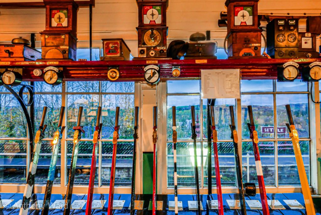 Inside the traditional signal box at Settle